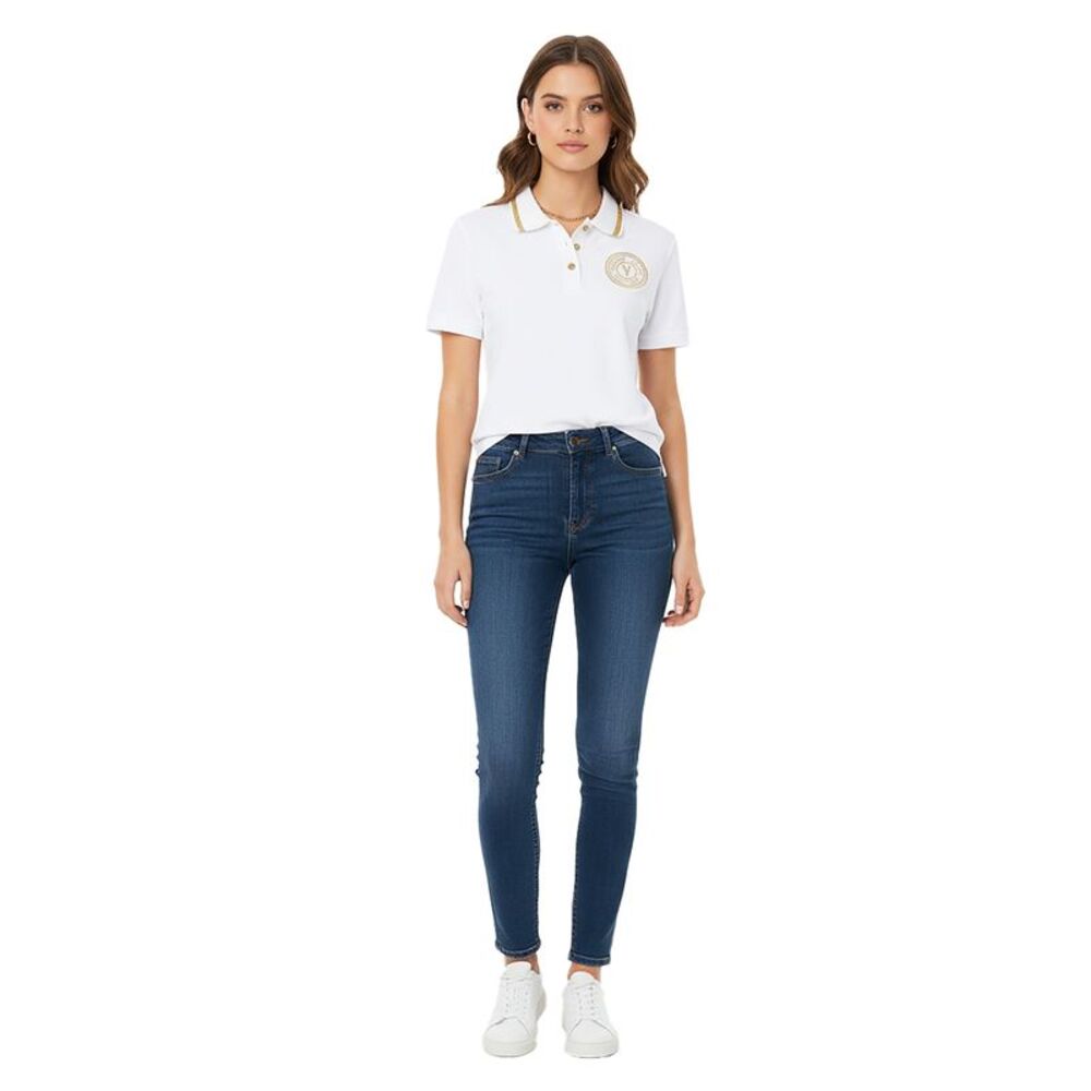 Versace Jeans Couture White/Gold Embroidered Medallion Womens Polo Shirt